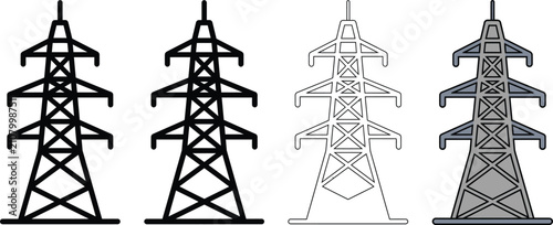 Cuadro en lienzo Electrical Power Transmission Tower Icon Collection in Solid, Outline and Modern