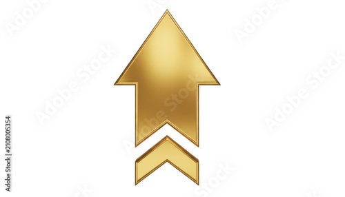 Shiny metallic gold arrow pointing up for business growth and success