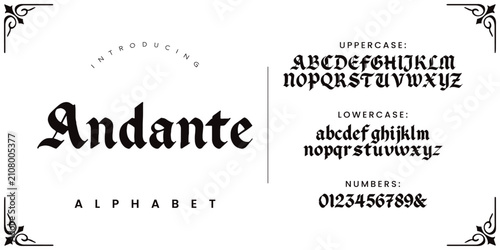 Photos Andante Alphabet Old English Gothic Blackletter Typography Font for Vintage Medi