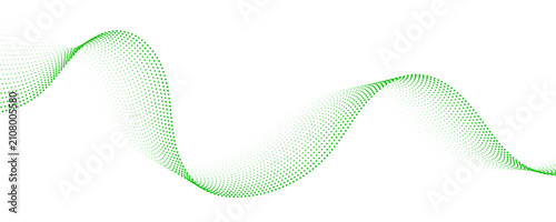 Abstract green dotted digital wave curve on black background