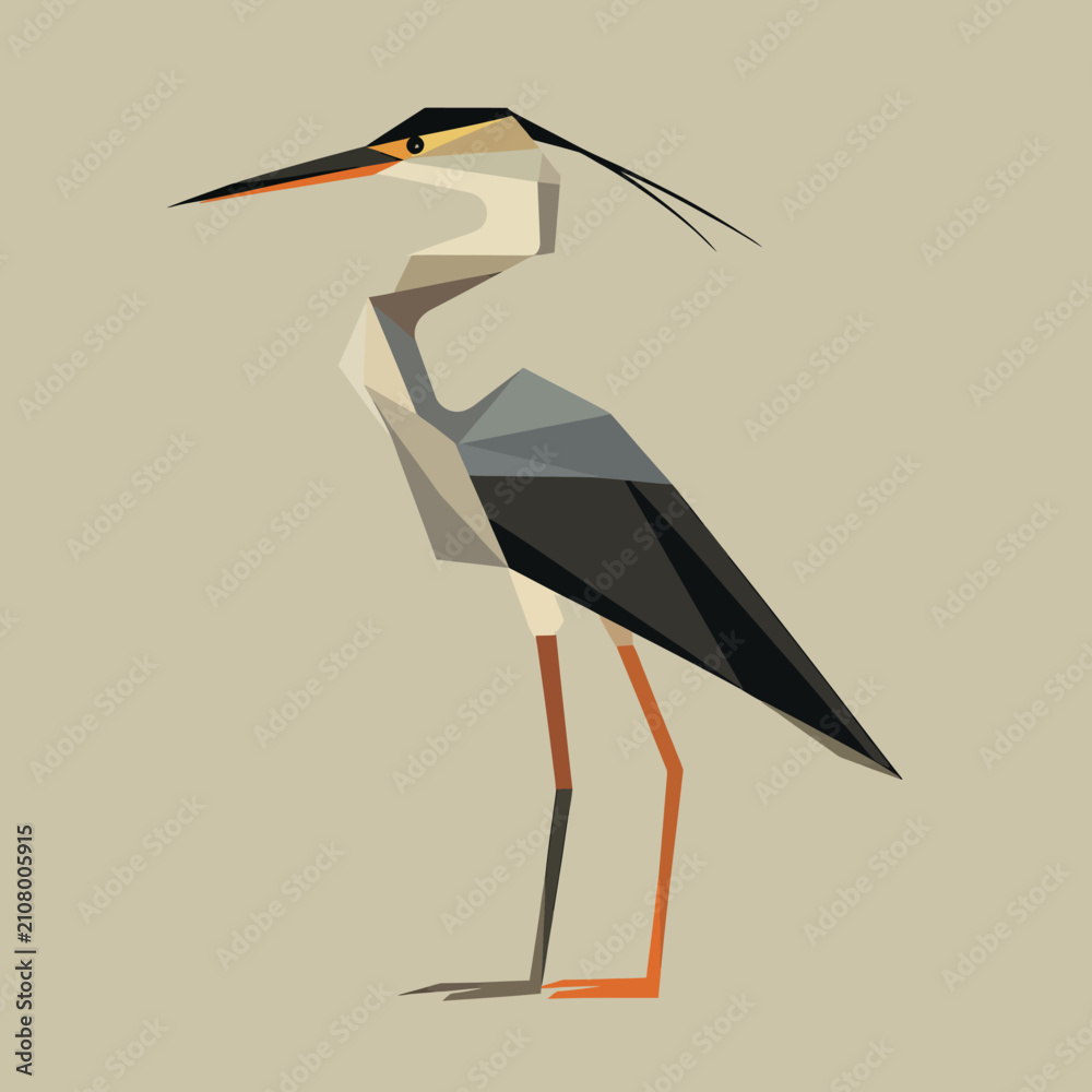 Obraz premium Geometric heron bird illustration flat design style