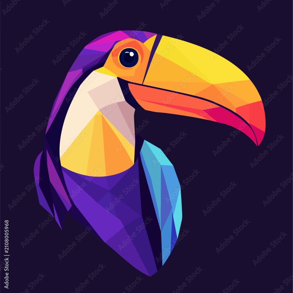 Fototapeta premium Colorful geometric toucan bird abstract digital art