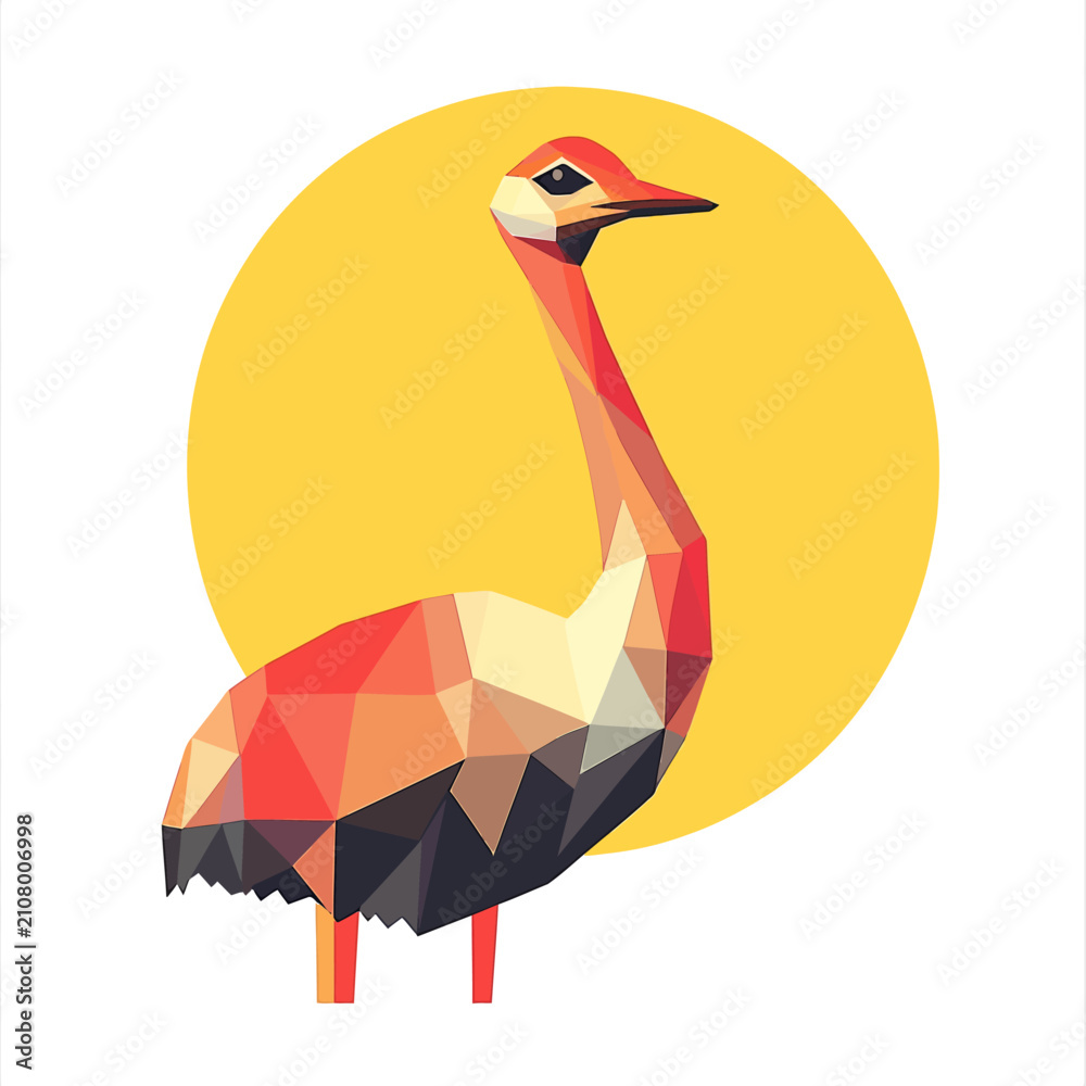 Obraz premium Geometric crane bird silhouette yellow circle background