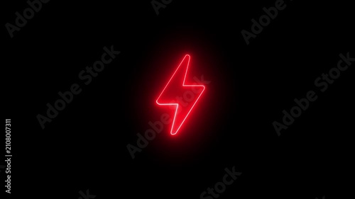 Glowing neon charging icon isolated. Neon lighting icon animation. on a black background.4k video
