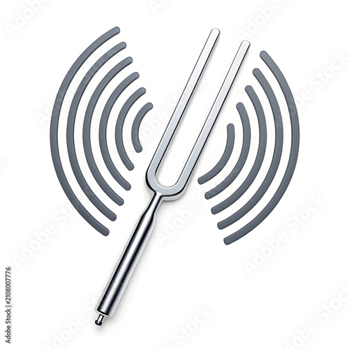 Metallic tuning fork vibrating with sound wave pattern vibration frequency acoustic instrument resonance laboratory