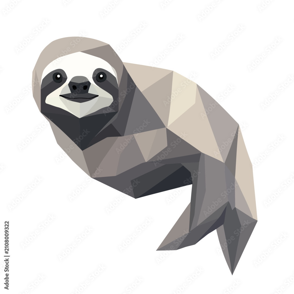 Fototapeta premium Low poly sloth illustration on white background