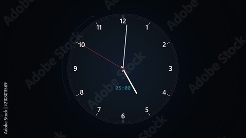 24 Hours Animated Clock. Clock icon flat style 24 hours day fast speed with moving timer clock rotation