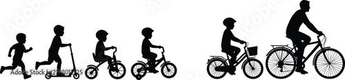 Foto Silhouettes showing the evolution of mobility from childhood to adulthood with b