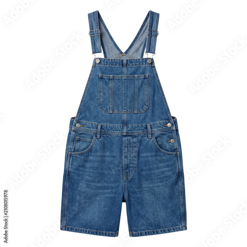 Fotografie Blue denim short overalls dungarees on transparent background