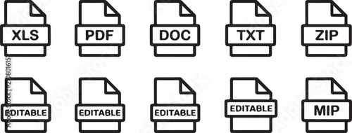 Obraz na plátně Document file icons, editable office format symbols for applications websites pr