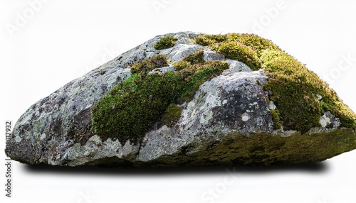 Naklejka One Isolated Large Grey Sharp Rock With Moss