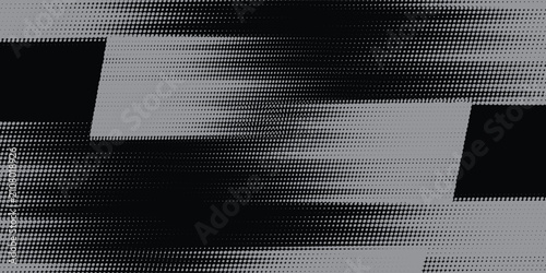 Abstract dark grey halftone diagonal speed lines pattern on black background. Retro dot grunge