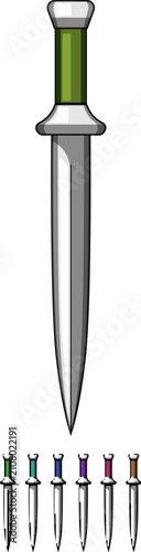 Foto Stylized dagger object featuring a sharp metal blade and a brown handle, illustr