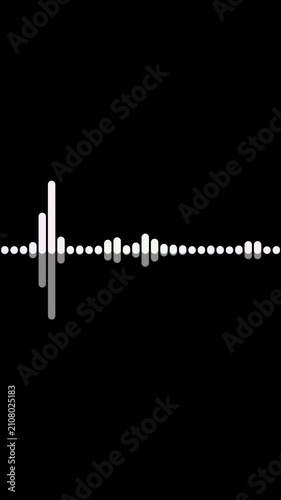 Vertical abstract music sound wave or audio wavefrom isolated on black background.Line digital minimalist voice and symbol technology.