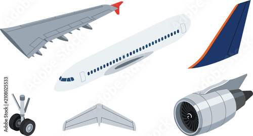 Foto Commercial Airplane Component Vector Collection featuring Fuselage Wing Jet Engi