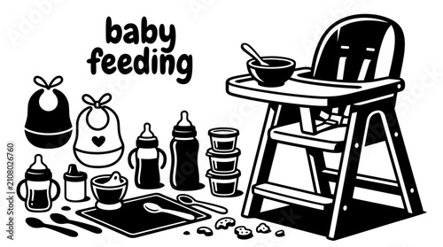 Schilderij op canvas baby feeding accessories featuring bottles bibs bowls spoons high chairs sippy c