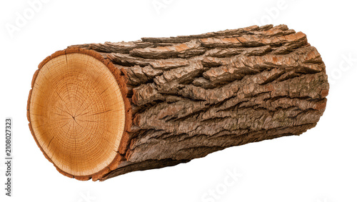 Rough bark tree log with visible growth rings, isolated on transparent background