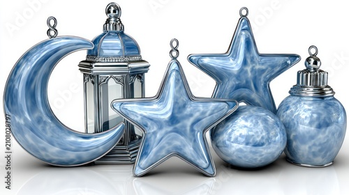 Islamic decorative ornaments, light blue, silver accents