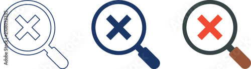 Magnifying glass and delete icons featuring search, zoom, remove, and user interface symbols in vector style