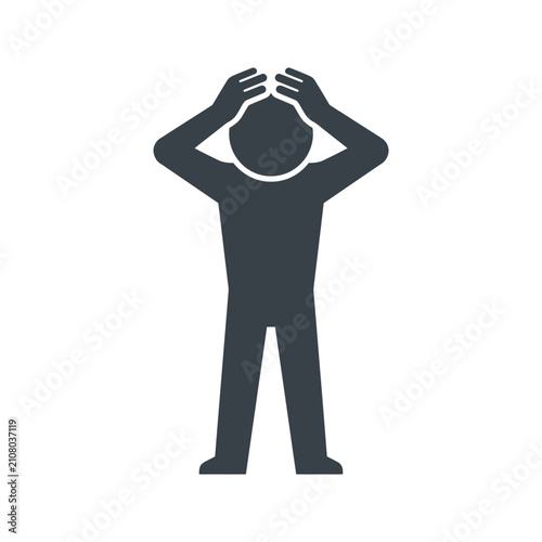 Tableau sur toile Black silhouette of a person with hands on head, conveying stress, despair, or a common gesture of exasperation, isolated on white