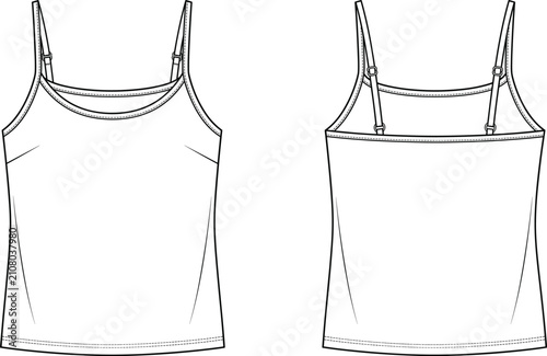 Foto Blank women camisole tank top with adjustable straps vector mockup template fron