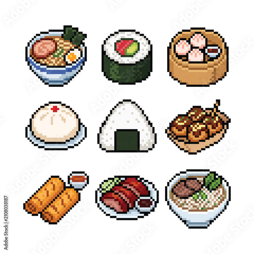 Asian Food Pixel Art Vector Bundle Set