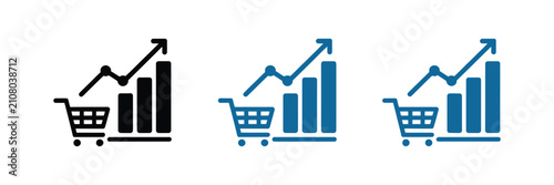 Cuadro en lienzo Shopping cart icons featuring rising bar chart, upward arrow, and retail sales g