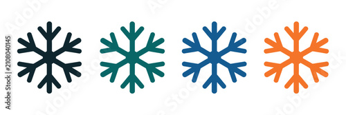 Snowflake icons illustrating cold temperature, air conditioning, freezer control, and refrigeration symbols in flat style with clean minimalist vector graphics for climate control, cooling systems, in