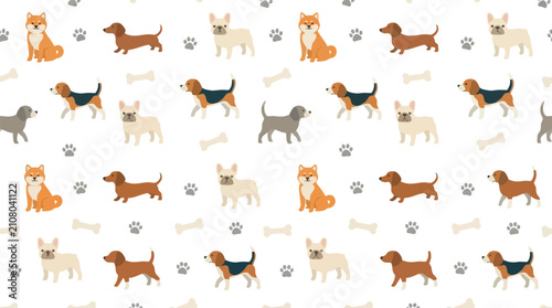 Fotografía Seamless pattern design with various dog breeds seamless illustration