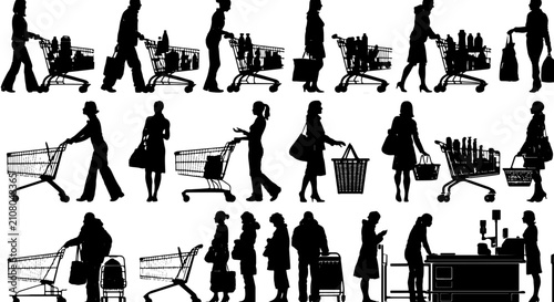 Photos Diverse Shopper Silhouettes Collection: Men, Women, and Children with Shopping C