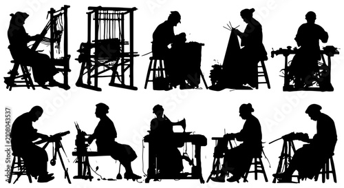Fotografía Artisan Craftsmanship Silhouettes: Textile Weaving, Sewing, and Crafting Profess