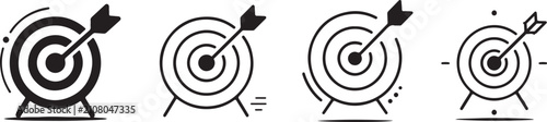 Photography Target With Arrow Icon Set Black And White Line Art