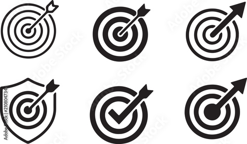 Fotografie Target With Arrow Icons Black Silhouette On White Background