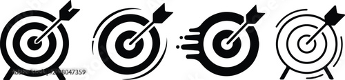 Fotografie Target With Arrow Silhouette Black And White Vector Illustration Set