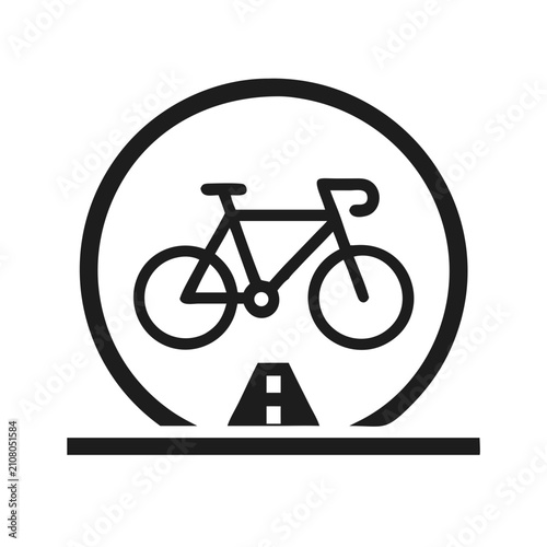 Minimalist bicycle path icon with dark background and line drawing style