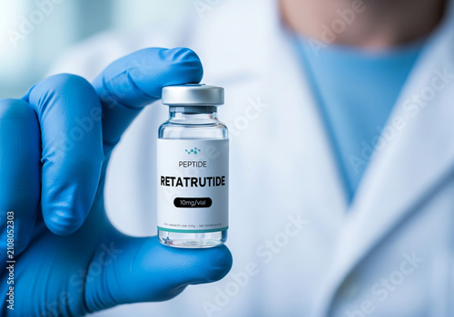 Close up of a peptide bottle - Retatrutide