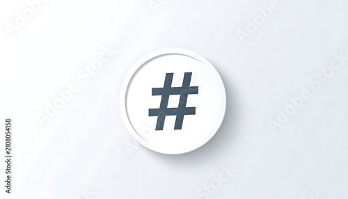 Hashtag symbol inside a white circle with subtle shadow, social media, internet trends, online communication