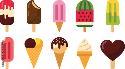 Cuadro en lienzo Popsicles flat vector illustration set