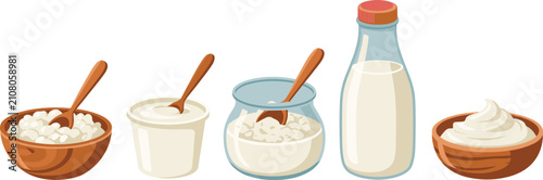 Quadro su tela Dairy products flat vector illustration assortment