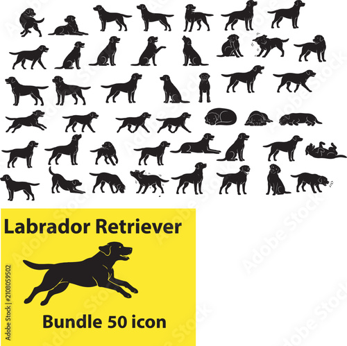 Cuadro en lienzo Belgian Malinois Black Silhouette Vector Icon Set Premium Dog Poses Collection