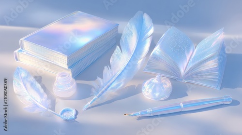 Pastel-hued, iridescent stationery set
