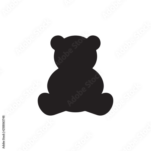 Cute sitting teddy bear silhouette vector flat illustration design.