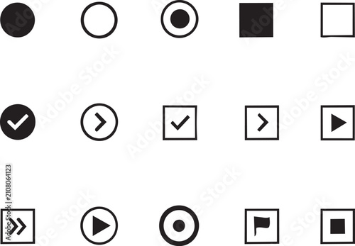 Collection of simple geometric icons and symbols in black and white