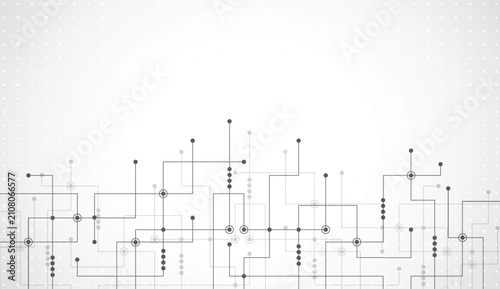 Abstract grey and white circuit network background with connected lines and nodes technology concept