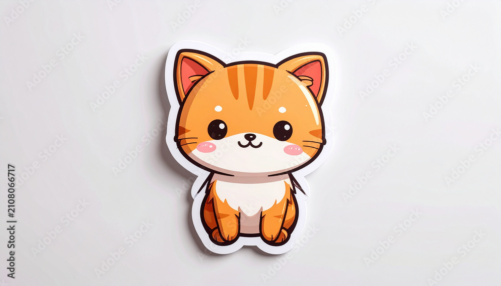 Fototapeta premium Cute Kawaii Fox Character Sticker on White Background