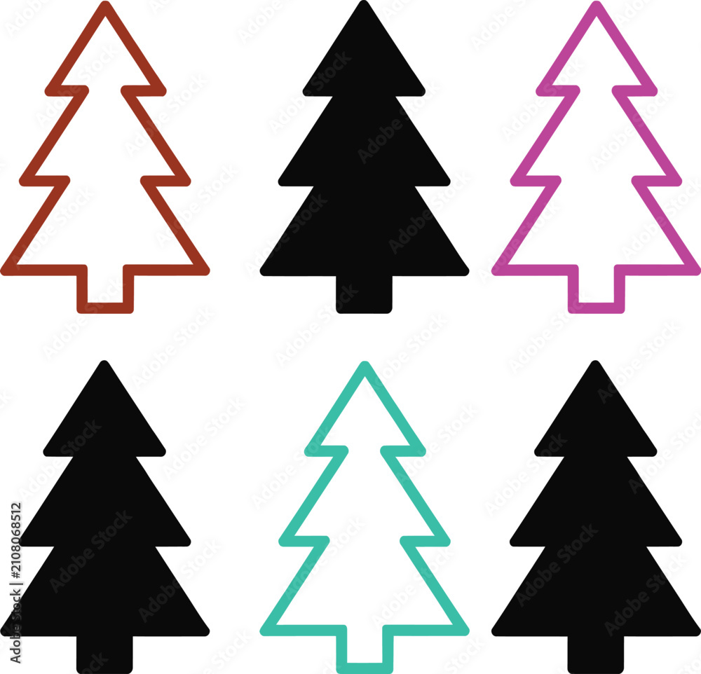 Fototapeta premium Set of colorful stylized christmas trees vector icons