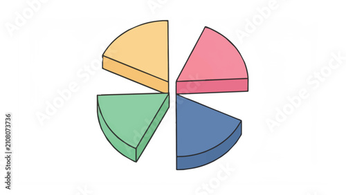 Colorful Pie Chart with Segments in Pink Blue Green Yellow Orange on White Background for Data Visualization