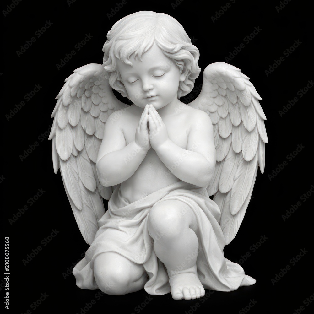 Fototapeta premium Praying angel statue on black