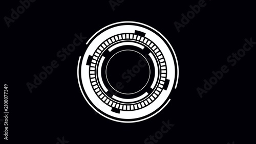 Foto White Futuristic Circular HUD with Inner Rings and Notches on a Black Background