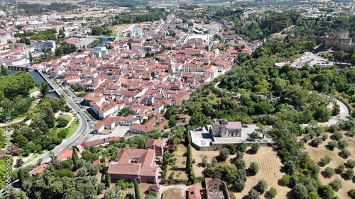 Descending Drone Flight Above Tomar Historic Center